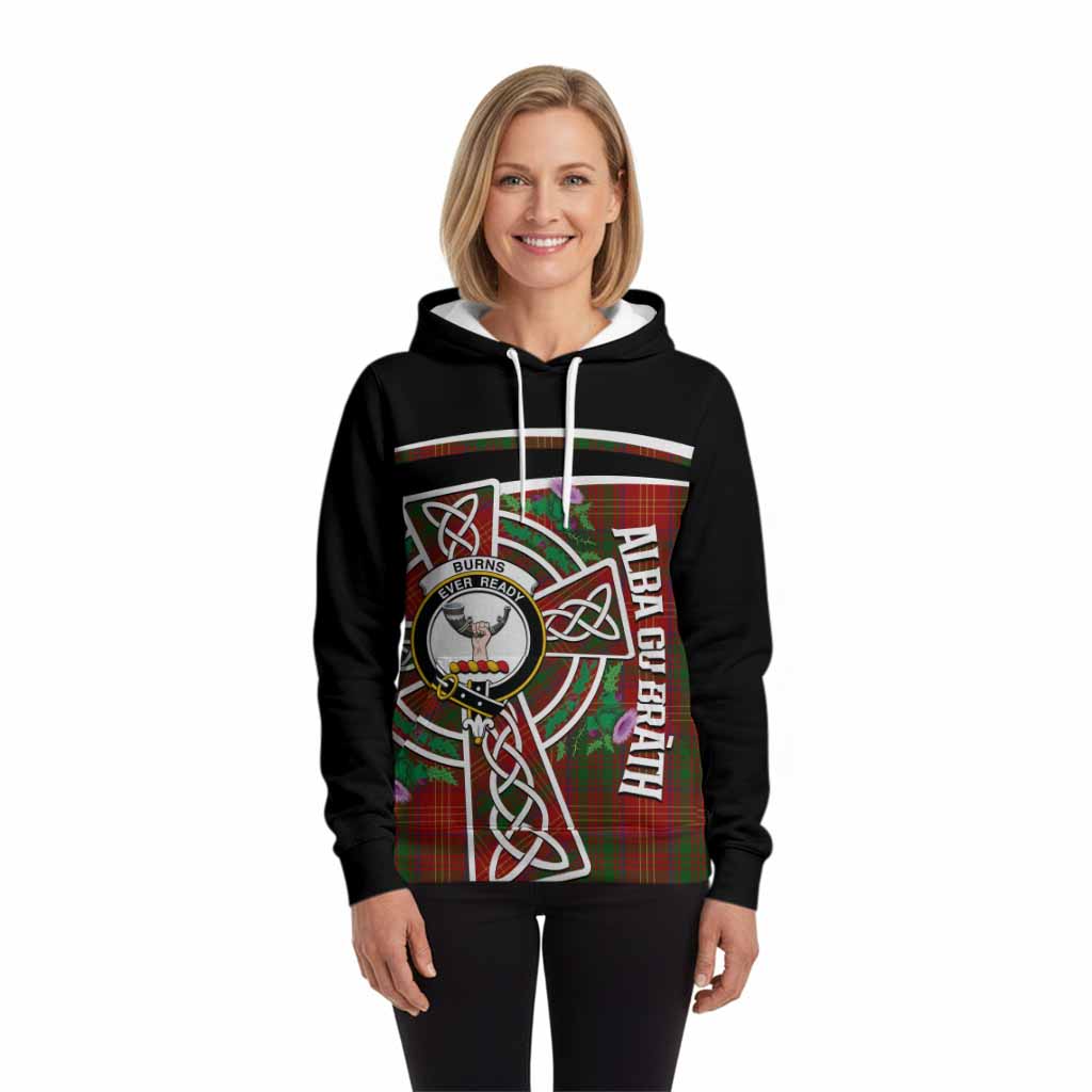 Burns Tartan Crest Hoodie Scottish Thistle Celtic Cross Alba Gu Brath