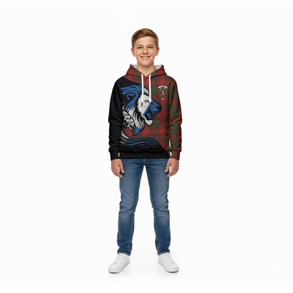 Burns Tartan Crest Kid Hoodie Scottish Golden Lions Wave Flow