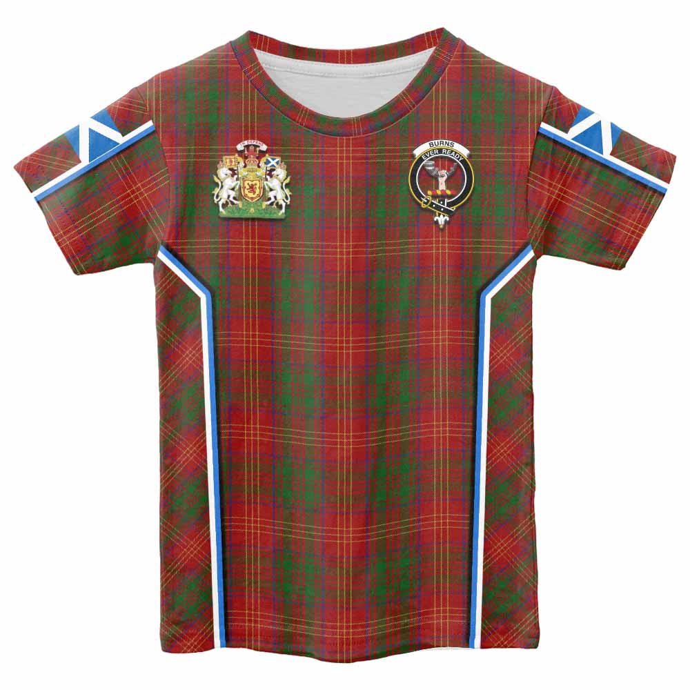Burns Tartan Crest Kid T-shirt Scotland Coat of Arm Flag Style - Tartan Vibes Clothing