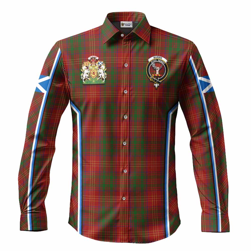Burns Tartan Crest Long Sleeve Button Shirts Scotland Coat of Arm Flag Style - Tartan Vibes Clothing