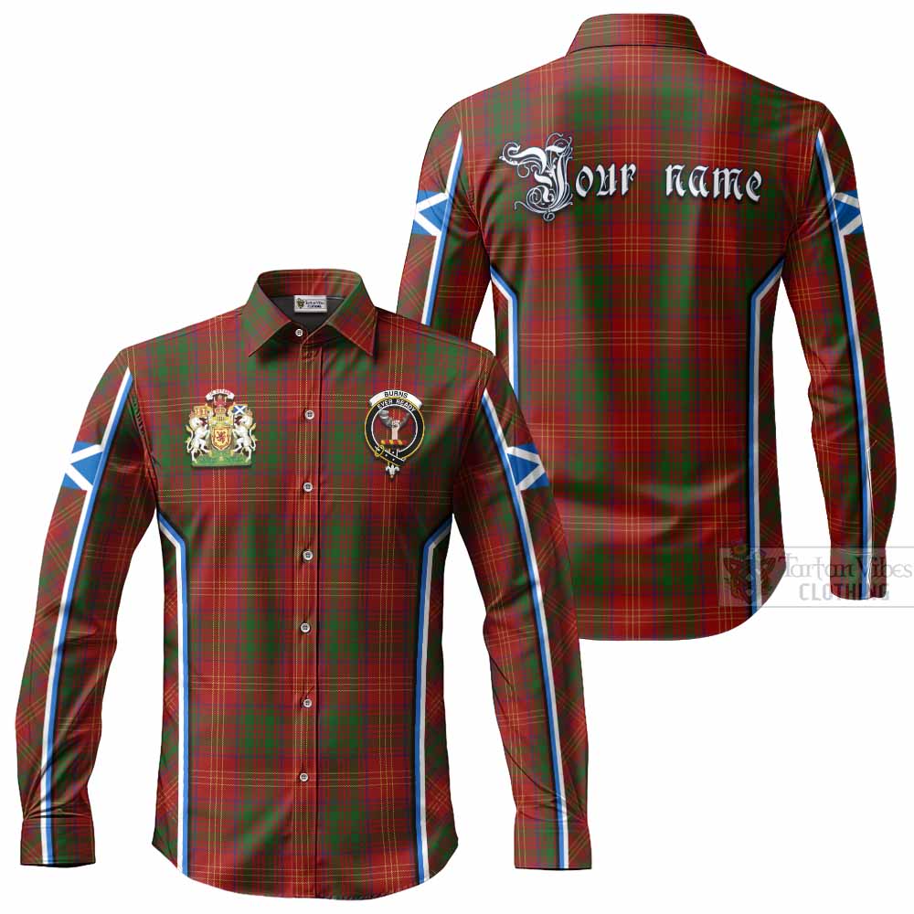Burns Tartan Crest Long Sleeve Button Shirts Scotland Coat of Arm Flag Style - Tartan Vibes Clothing