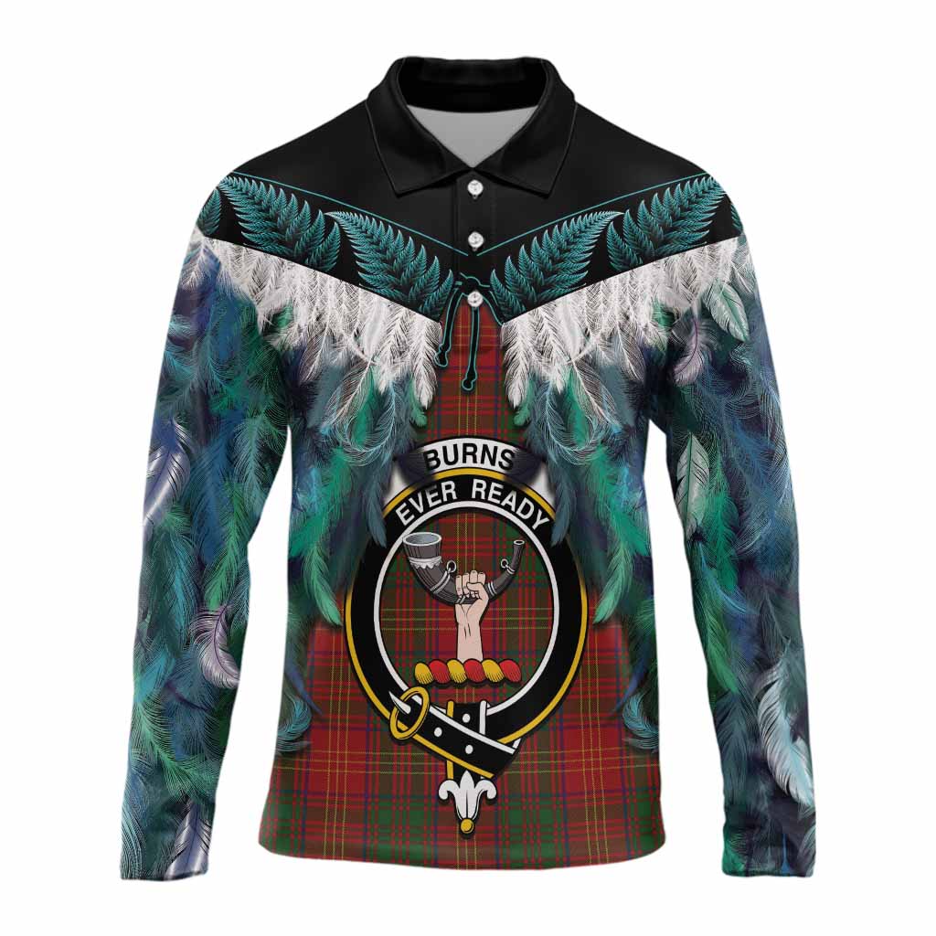 Burns Tartan Crest Long Sleeve Polo Shirt New Zealand Maori Korowai Cloak