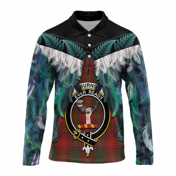 Burns Tartan Crest Long Sleeve Polo Shirt New Zealand Maori Korowai Cloak