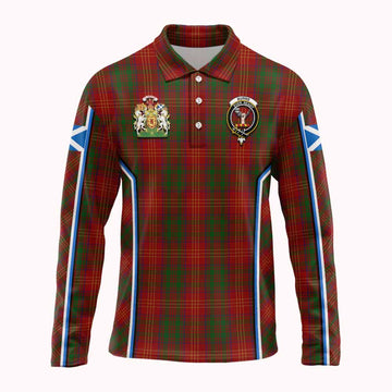 Burns Tartan Crest Long Sleeve Polo Shirt Scotland Coat of Arm Flag Style