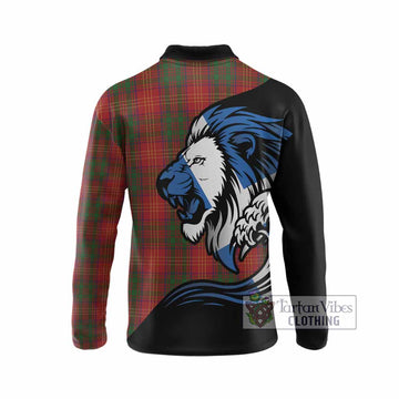Burns Tartan Crest Long Sleeve Polo Shirt Scottish Golden Lions Wave Flow