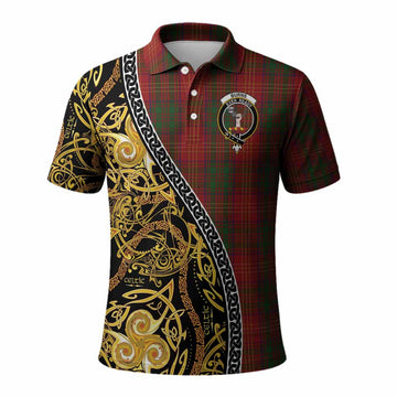 Burns Tartan Crest Polo Shirt Celtic Knot and Triple Trickle Spiral Symbols
