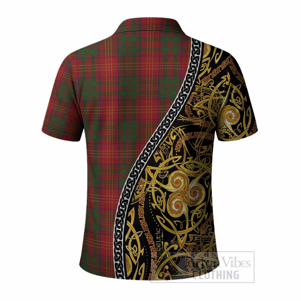 Burns Tartan Crest Polo Shirt Celtic Knot and Triple Trickle Spiral Symbols
