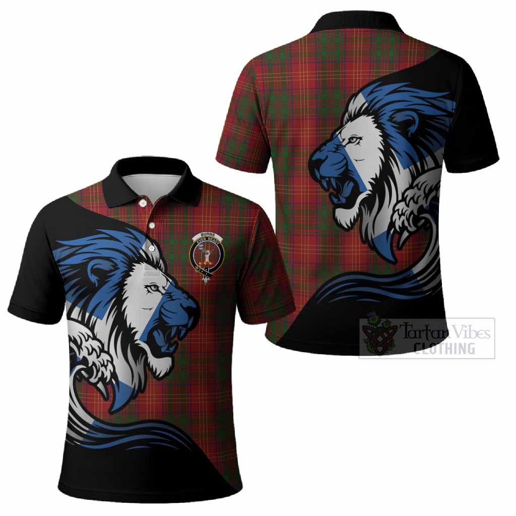 Burns Tartan Crest Polo Shirt Scottish Golden Lions Wave Flow