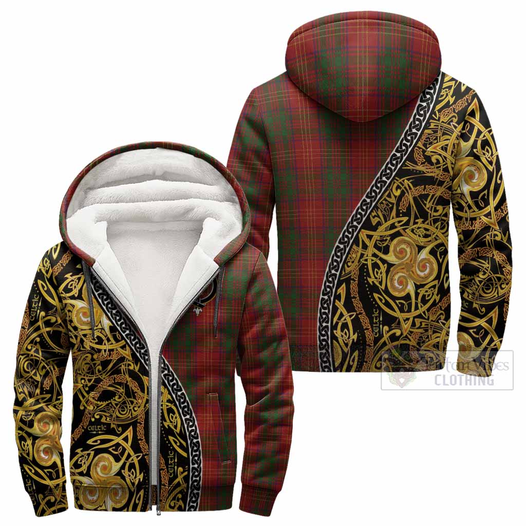Burns Tartan Crest Sherpa Hoodie Celtic Knot and Triple Trickle Spiral Symbols