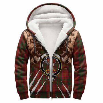 Burns Tartan Crest Sherpa Hoodie Ferocious Lion Style