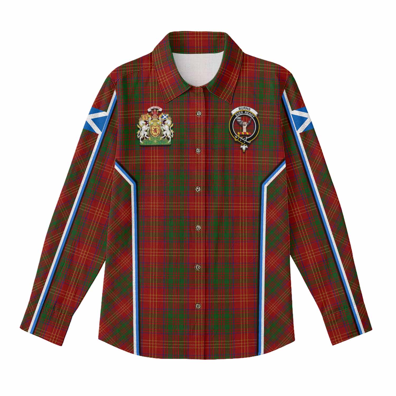 Burns Tartan Crest Women Casual Shirt Scotland Coat of Arm Flag Style - Tartan Vibes Clothing