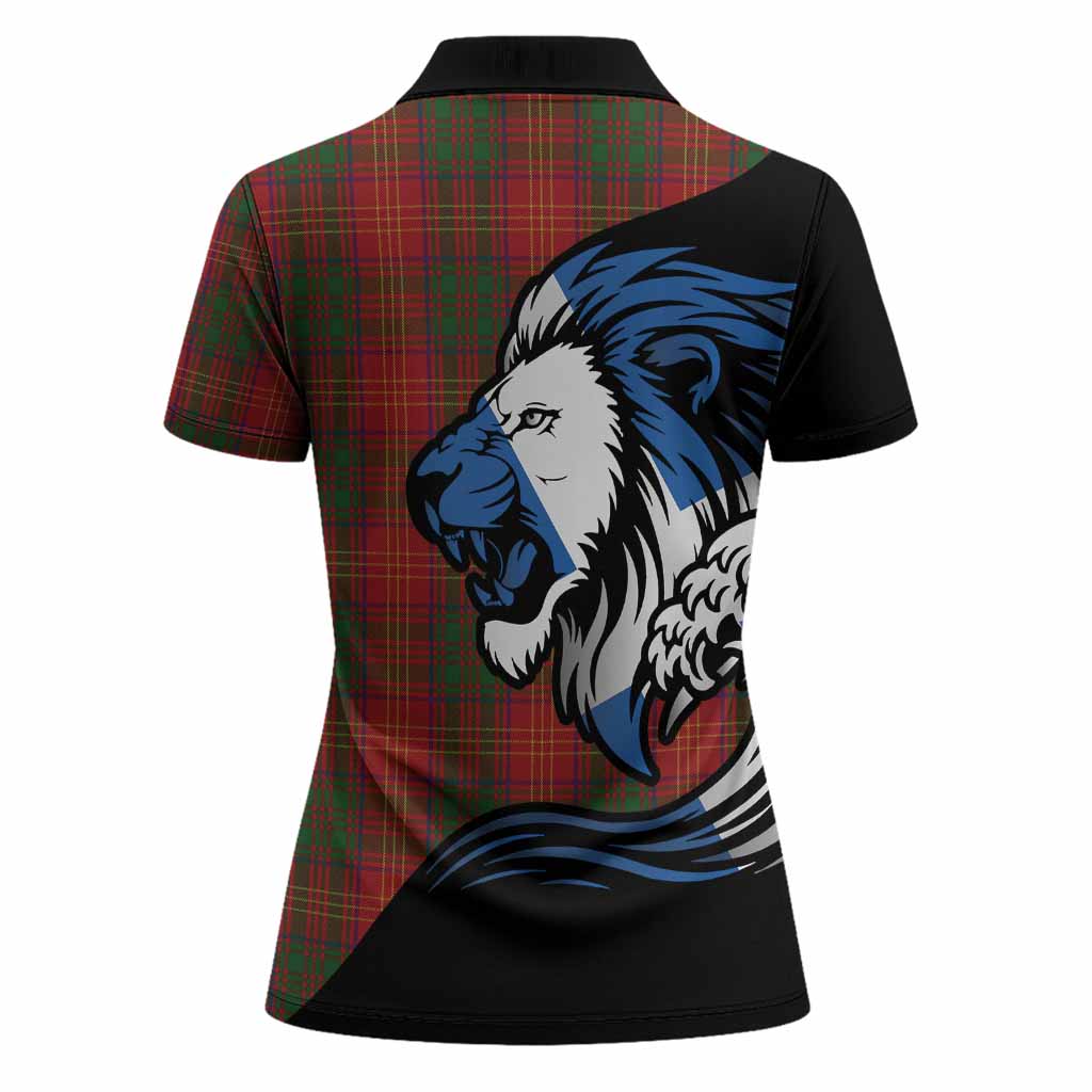 Burns Tartan Crest Women Polo Shirt Scottish Golden Lions Wave Flow