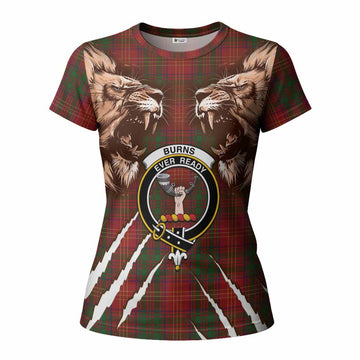 Burns Tartan Crest Women T shirt Ferocious Lion Style