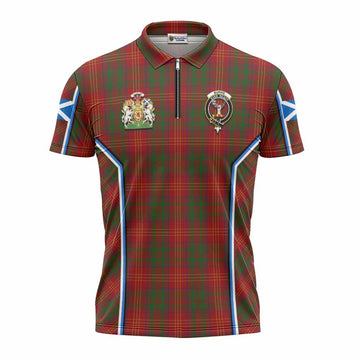 Burns Tartan Crest Zipper Polo Shirt Scotland Coat of Arm Flag Style