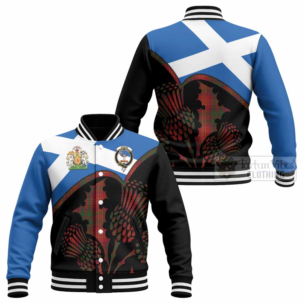 Burns Tartan Family Crest Baseball Jacket Scotland Thistle Floral Flag Style