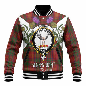 Burns Tartan Family Crest Baseball Jacket Scottish Burns Night Thistle Floral