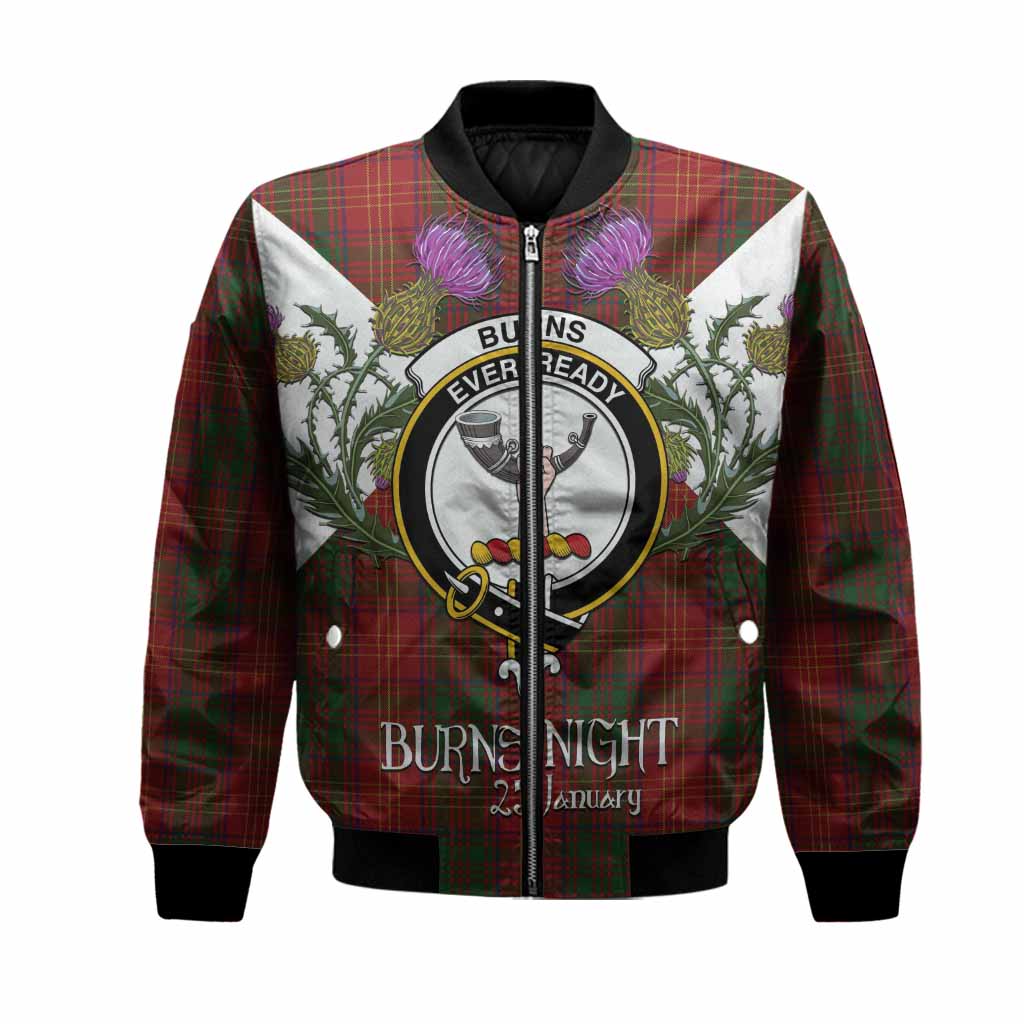 Burns Tartan Family Crest Bomber Jacket Scottish Burns Night Thistle Floral