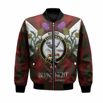 Burns Tartan Family Crest Bomber Jacket Scottish Burns Night Thistle Floral