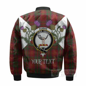 Burns Tartan Family Crest Bomber Jacket Scottish Burns Night Thistle Floral