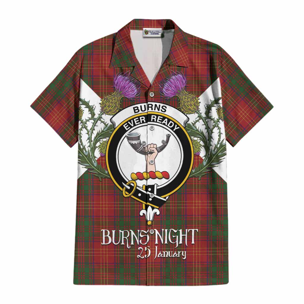 Burns Tartan Family Crest Cotton Hawaiian Shirt Scottish Burns Night Thistle Floral