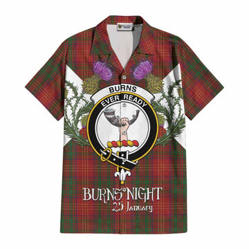 Burns Tartan Family Crest Cotton Hawaiian Shirt Scottish Burns Night Thistle Floral