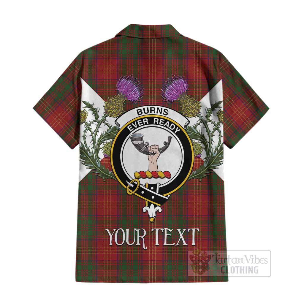 Burns Tartan Family Crest Cotton Hawaiian Shirt Scottish Burns Night Thistle Floral