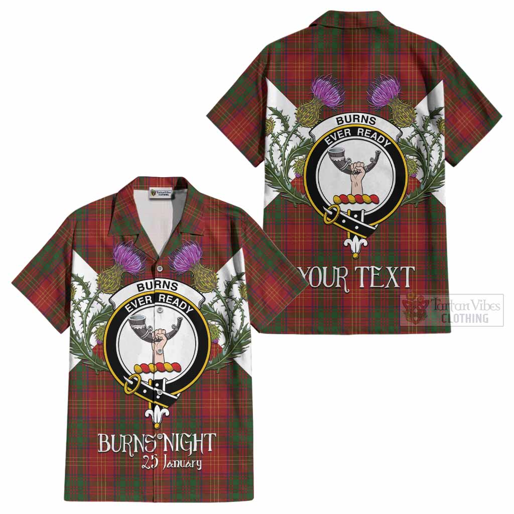 Burns Tartan Family Crest Cotton Hawaiian Shirt Scottish Burns Night Thistle Floral