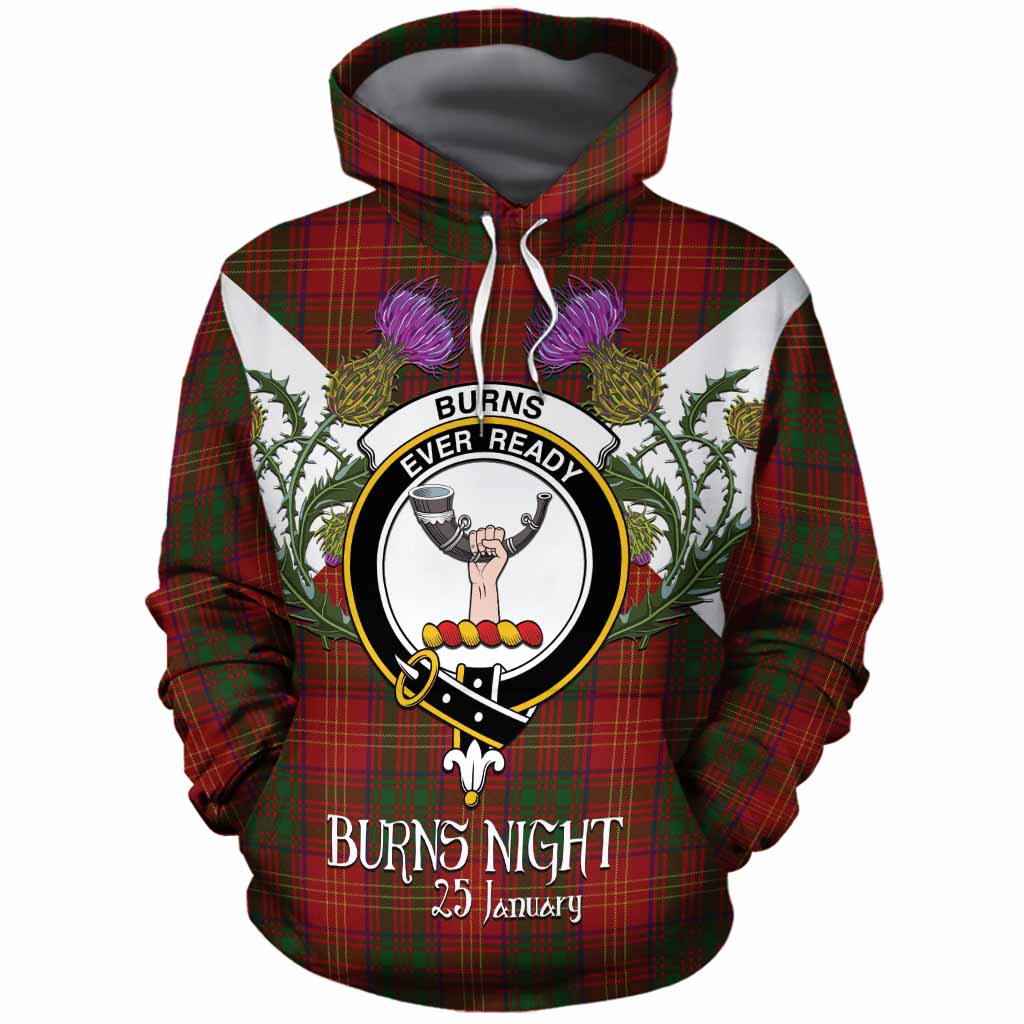 Burns Tartan Family Crest Cotton Hoodie Scottish Burns Night Thistle Floral