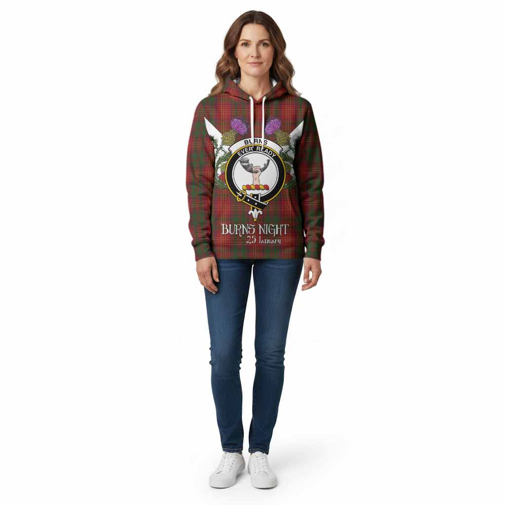 Burns Tartan Family Crest Cotton Hoodie Scottish Burns Night Thistle Floral