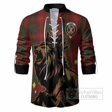 Burns Tartan Family Crest Ghillie Shirt Crowned Lion Roaring
