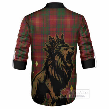 Burns Tartan Family Crest Ghillie Shirt Crowned Lion Roaring