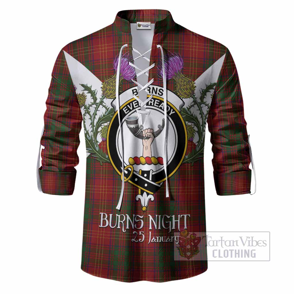 Burns Tartan Family Crest Ghillie Shirt Scottish Burns Night Thistle Floral