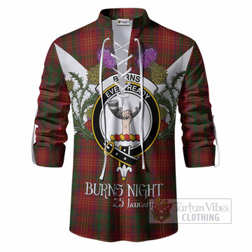 Burns Tartan Family Crest Ghillie Shirt Scottish Burns Night Thistle Floral