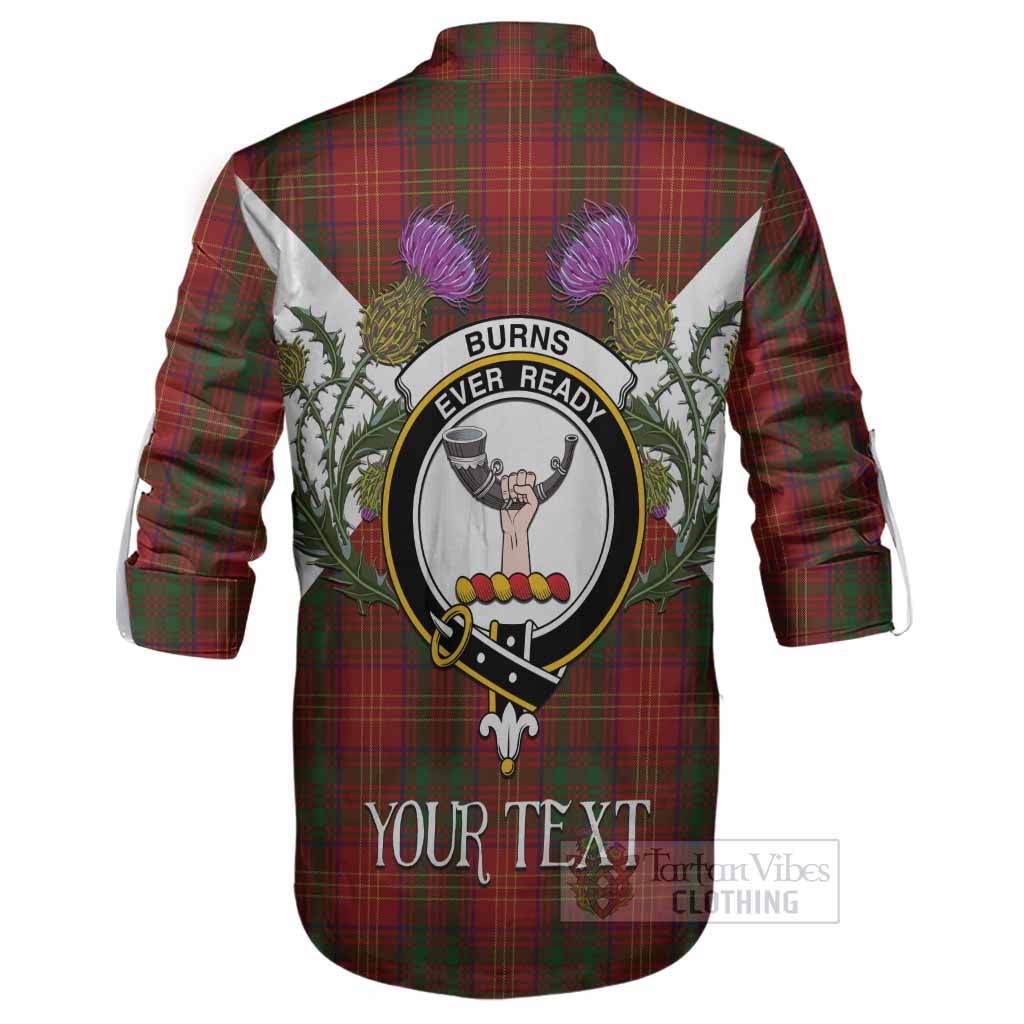Burns Tartan Family Crest Ghillie Shirt Scottish Burns Night Thistle Floral