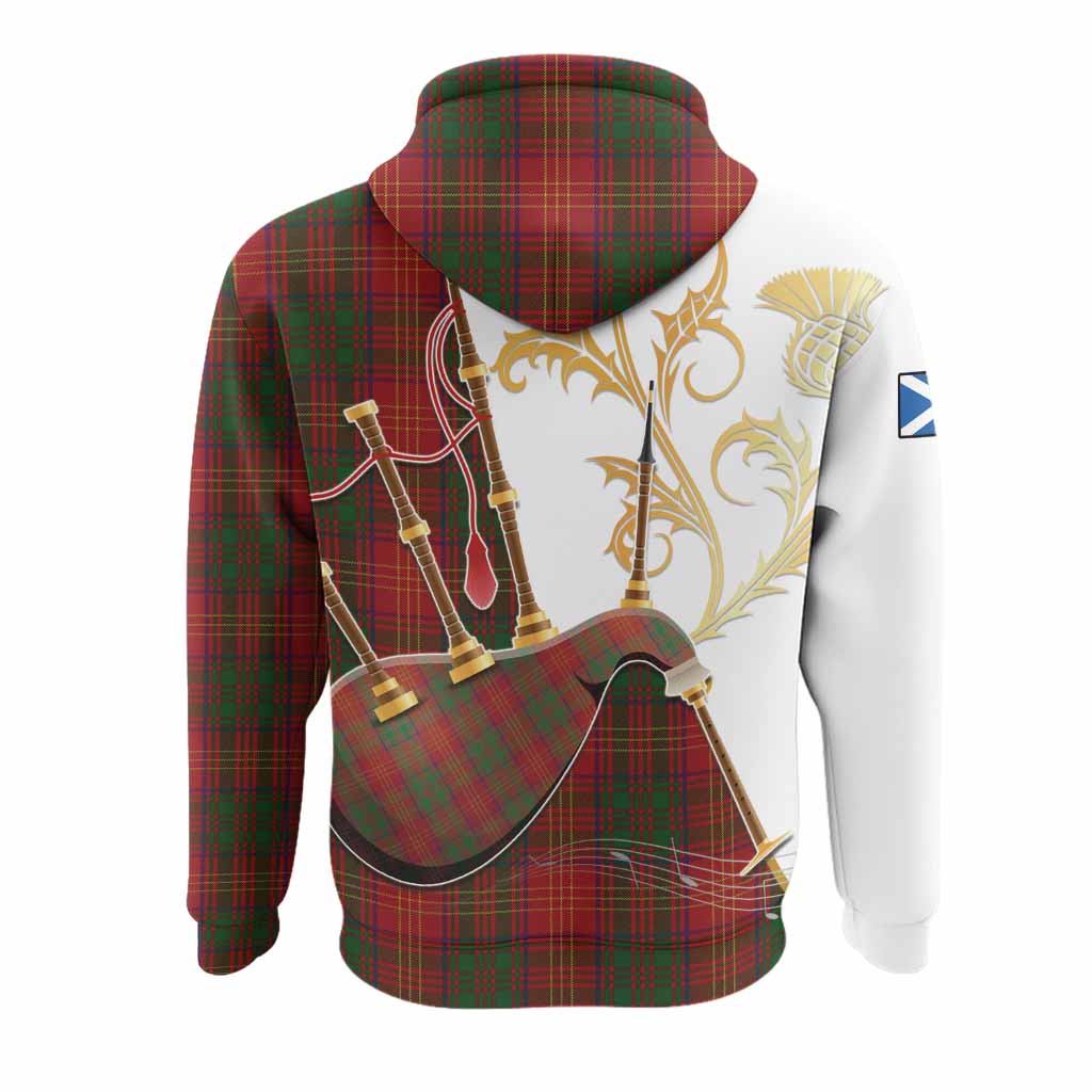 Burns Tartan Family Crest Hoodie Bagpipes with Scottish Thistle