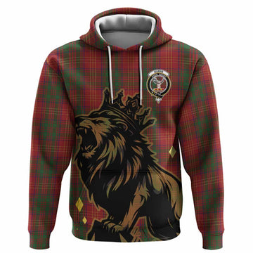 Burns Tartan Family Crest Hoodie Crowned Lion Roaring