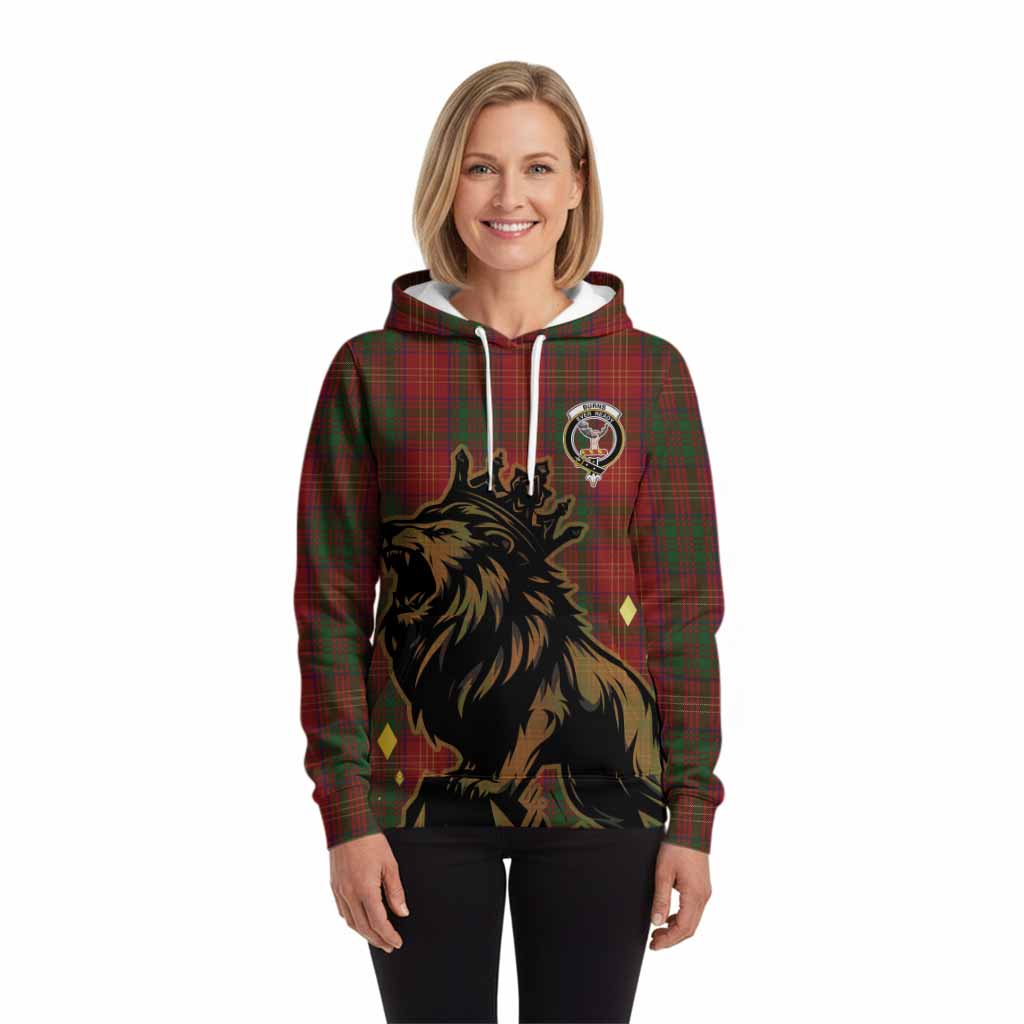 Burns Tartan Family Crest Hoodie Crowned Lion Roaring