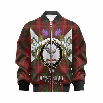Burns Tartan Family Crest Kid Bomber Jacket Scottish Burns Night Thistle Floral