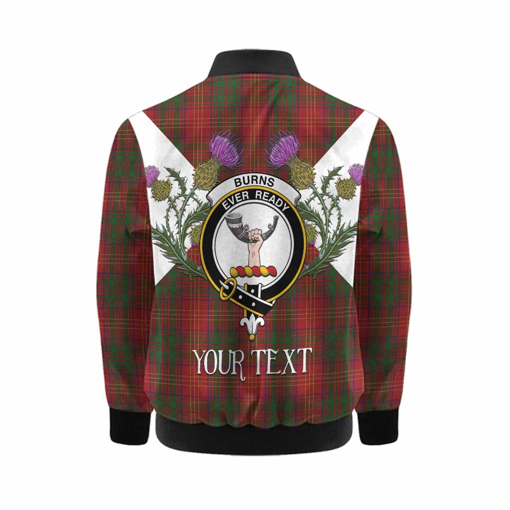 Burns Tartan Family Crest Kid Bomber Jacket Scottish Burns Night Thistle Floral