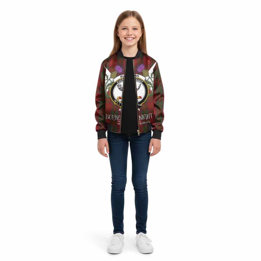 Burns Tartan Family Crest Kid Bomber Jacket Scottish Burns Night Thistle Floral