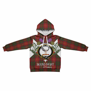 Burns Tartan Family Crest Kid Hoodie Scottish Burns Night Thistle Floral