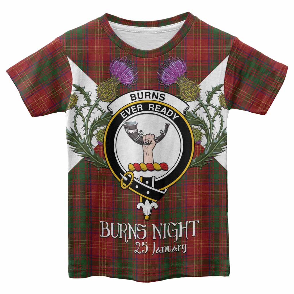 Burns Tartan Family Crest Kid T-shirt Scottish Burns Night Thistle Floral