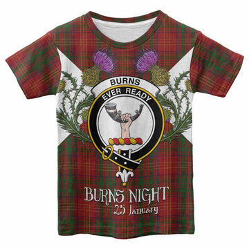 Burns Tartan Family Crest Kid T-shirt Scottish Burns Night Thistle Floral