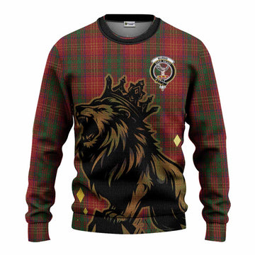 Burns Tartan Family Crest Knitted Sweater Crowned Lion Roaring