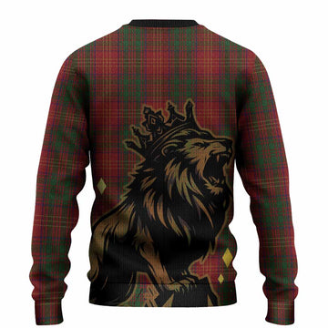 Burns Tartan Family Crest Knitted Sweater Crowned Lion Roaring