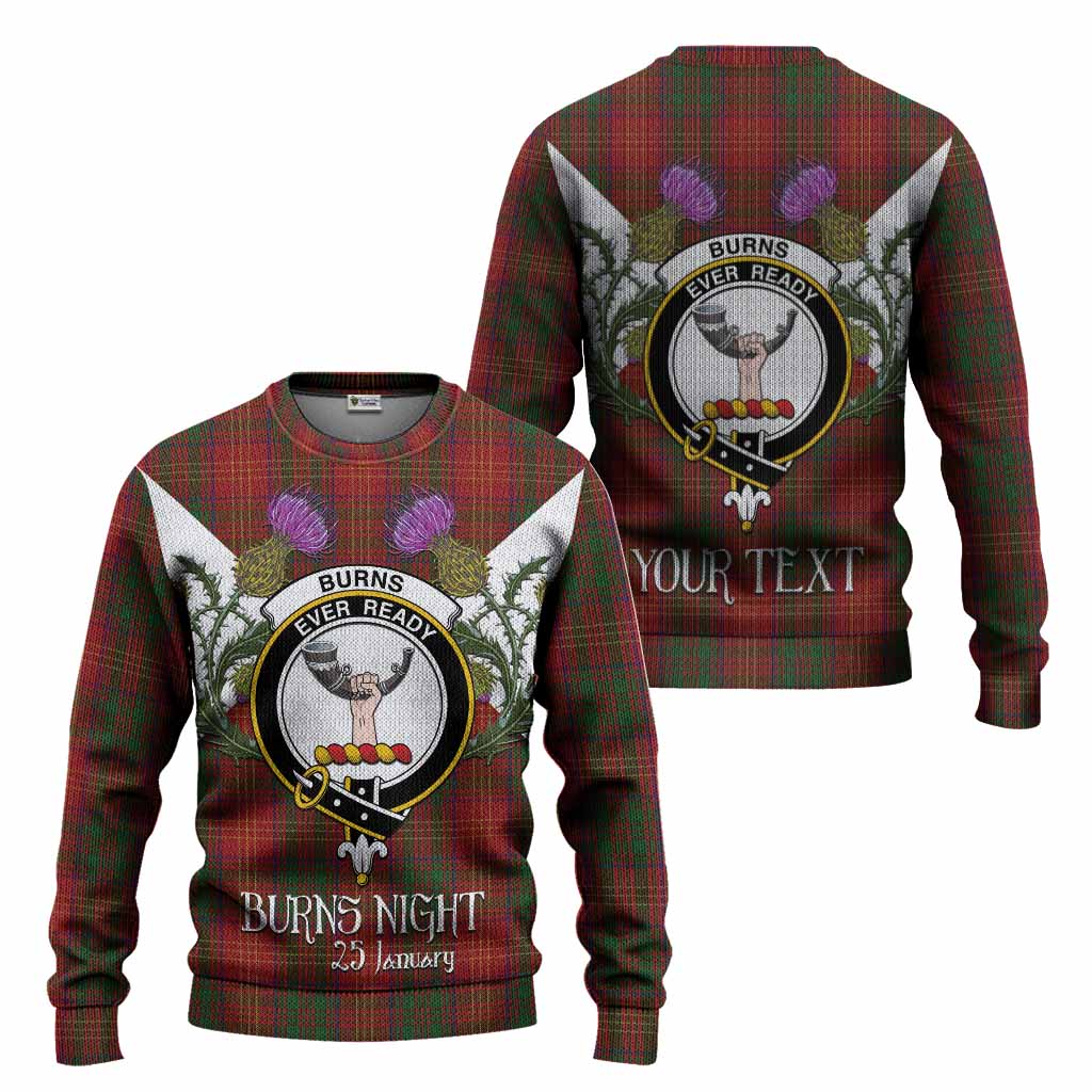 Burns Tartan Family Crest Knitted Sweater Scottish Burns Night Thistle Floral