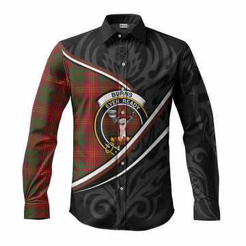 Burns Tartan Family Crest Long Sleeve Button Shirts Celtic Scottish Thistle Floral