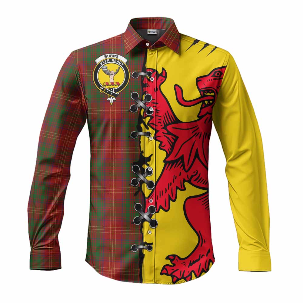 Burns Tartan Family Crest Long Sleeve Button Shirts Lion Rampant Honor - Tartan Vibes Clothing