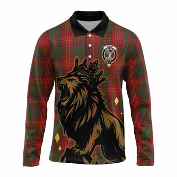 Burns Tartan Family Crest Long Sleeve Polo Shirt Crowned Lion Roaring