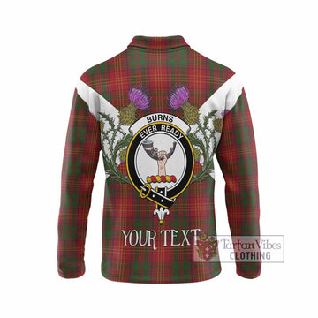 Burns Tartan Family Crest Long Sleeve Polo Shirt Scottish Burns Night Thistle Floral